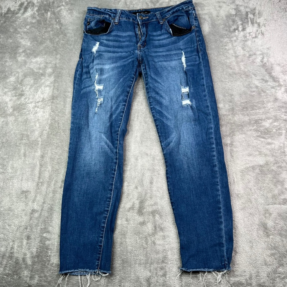 KanCan Skinny Jeans Womens 29 Blue Distressed Raw Hem Stretch KC6050D